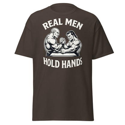 Real Men Hold Hands T-Shirt - Funny Arm Wrestling Tee - Dark Chocolate - T-Shirts Online