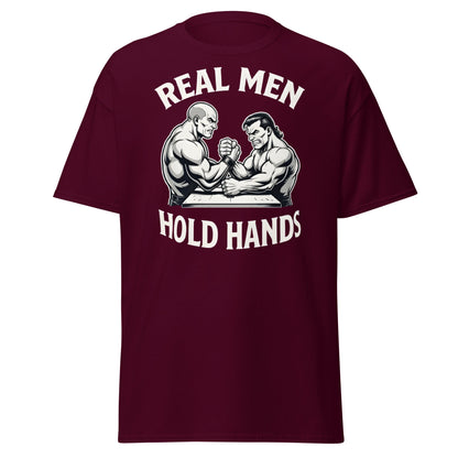 Real Men Hold Hands T-Shirt - Funny Arm Wrestling Tee - Maroon - T-Shirts Online