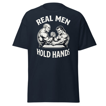 Real Men Hold Hands T-Shirt - Funny Arm Wrestling Tee - Navy - T-Shirts Online