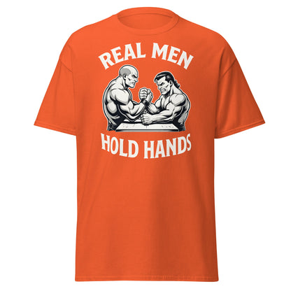Real Men Hold Hands T-Shirt - Funny Arm Wrestling Tee - Orange - T-Shirts Online