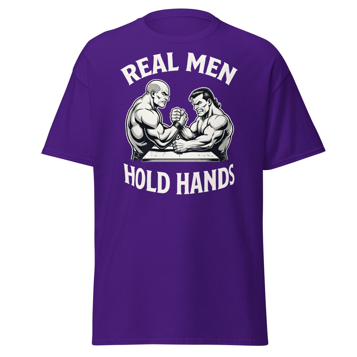 Real Men Hold Hands T-Shirt - Funny Arm Wrestling Tee - Purple - T-Shirts Online