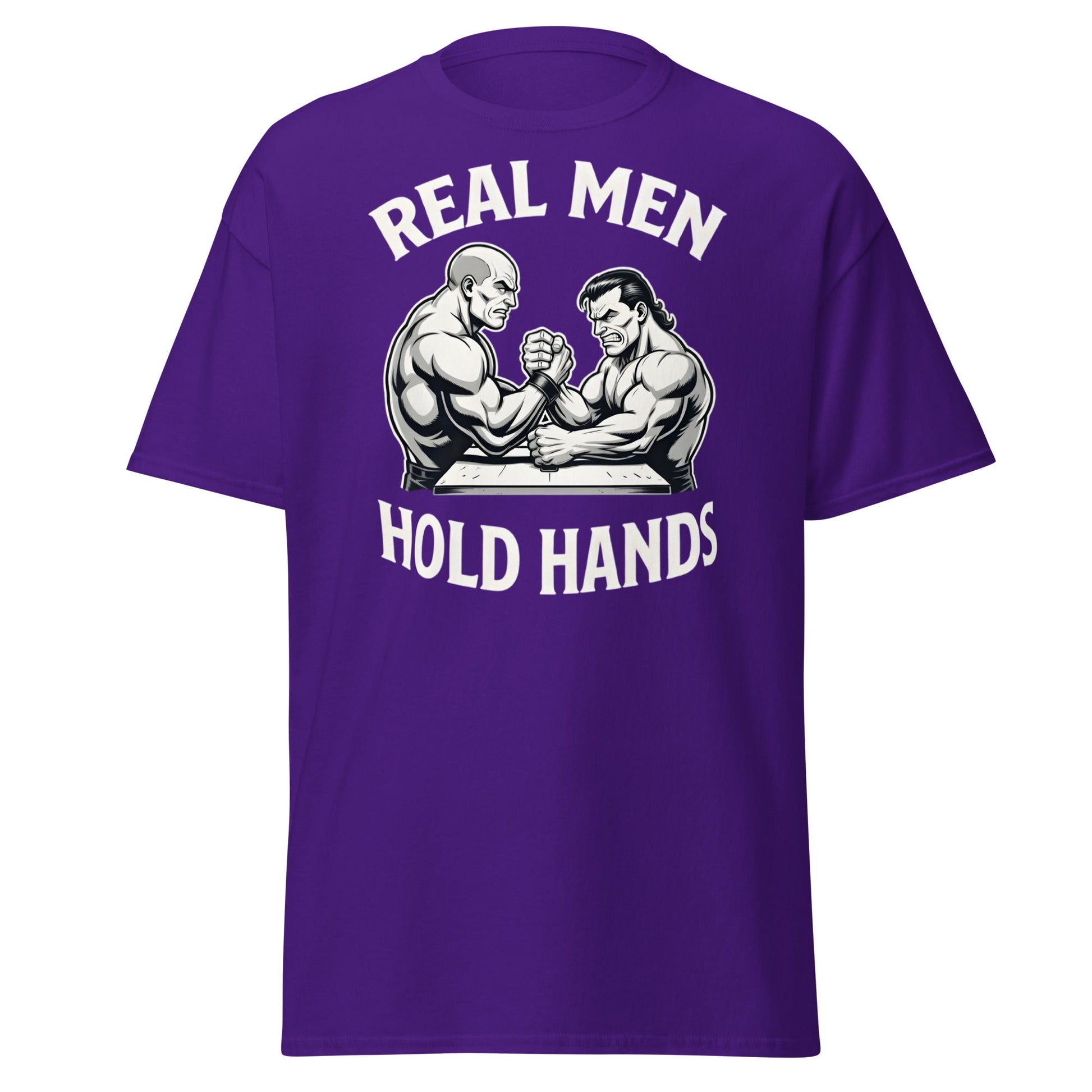 Real Men Hold Hands T-Shirt - Funny Arm Wrestling Tee - Purple - T-Shirts Online