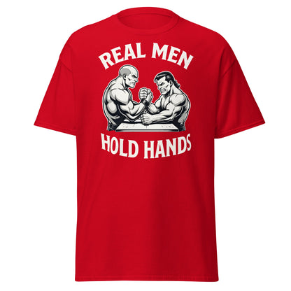 Real Men Hold Hands T-Shirt - Funny Arm Wrestling Tee - Red - T-Shirts Online