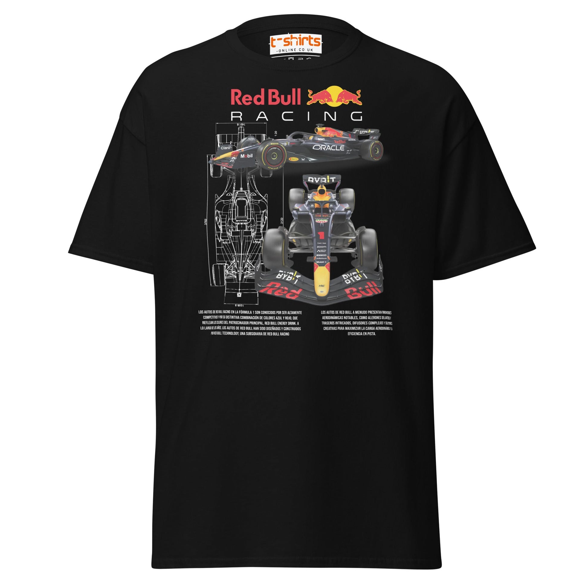 Red Bull Racing F1 Car Blueprint T-Shirt - Black - T-Shirts Online