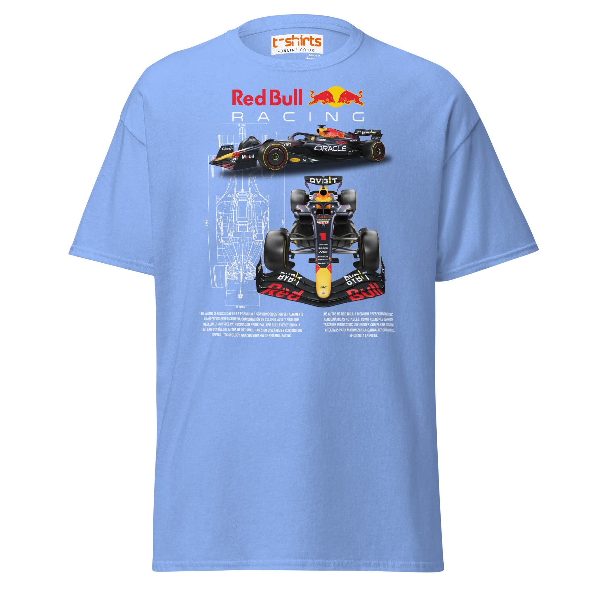 Red Bull Racing F1 Car Blueprint T-Shirt - Carolina Blue - T-Shirts Online