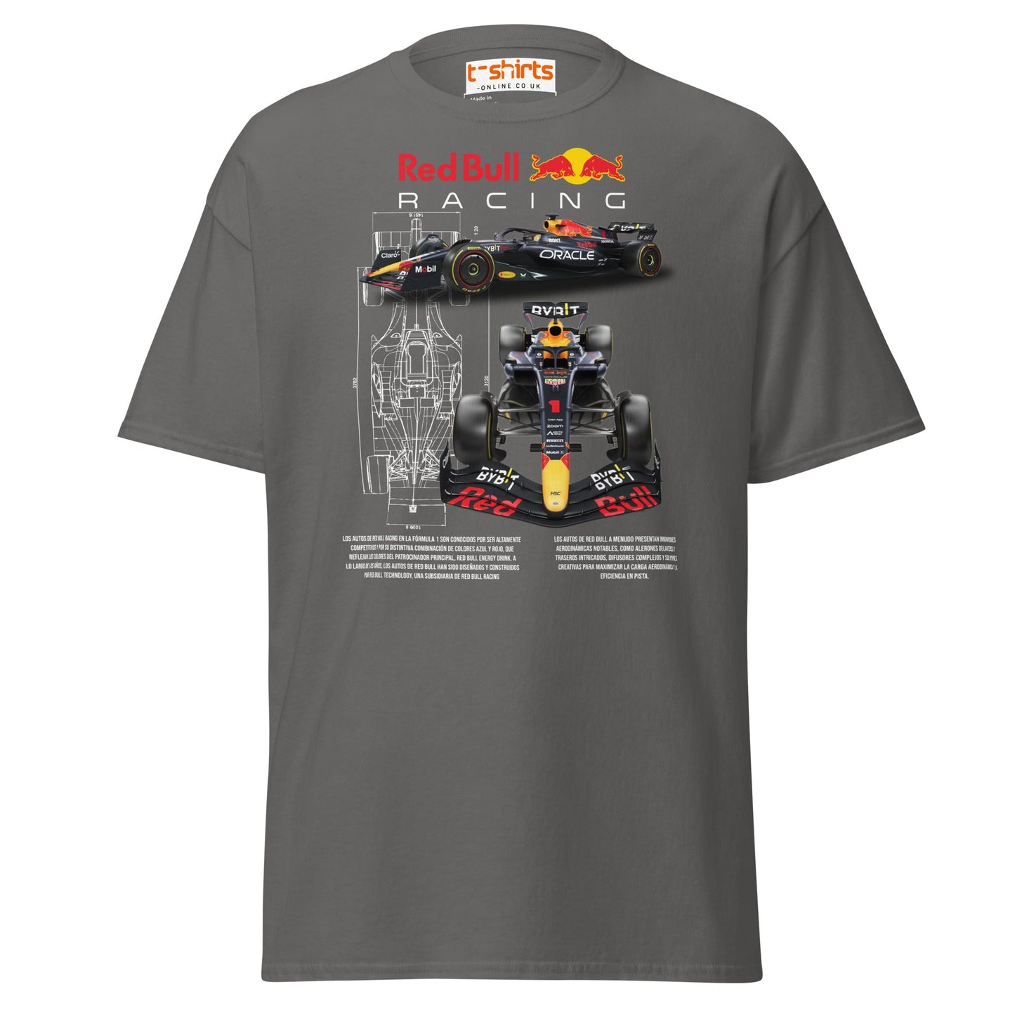 Red Bull Racing F1 Car Blueprint T-Shirt - Charcoal - T-Shirts Online