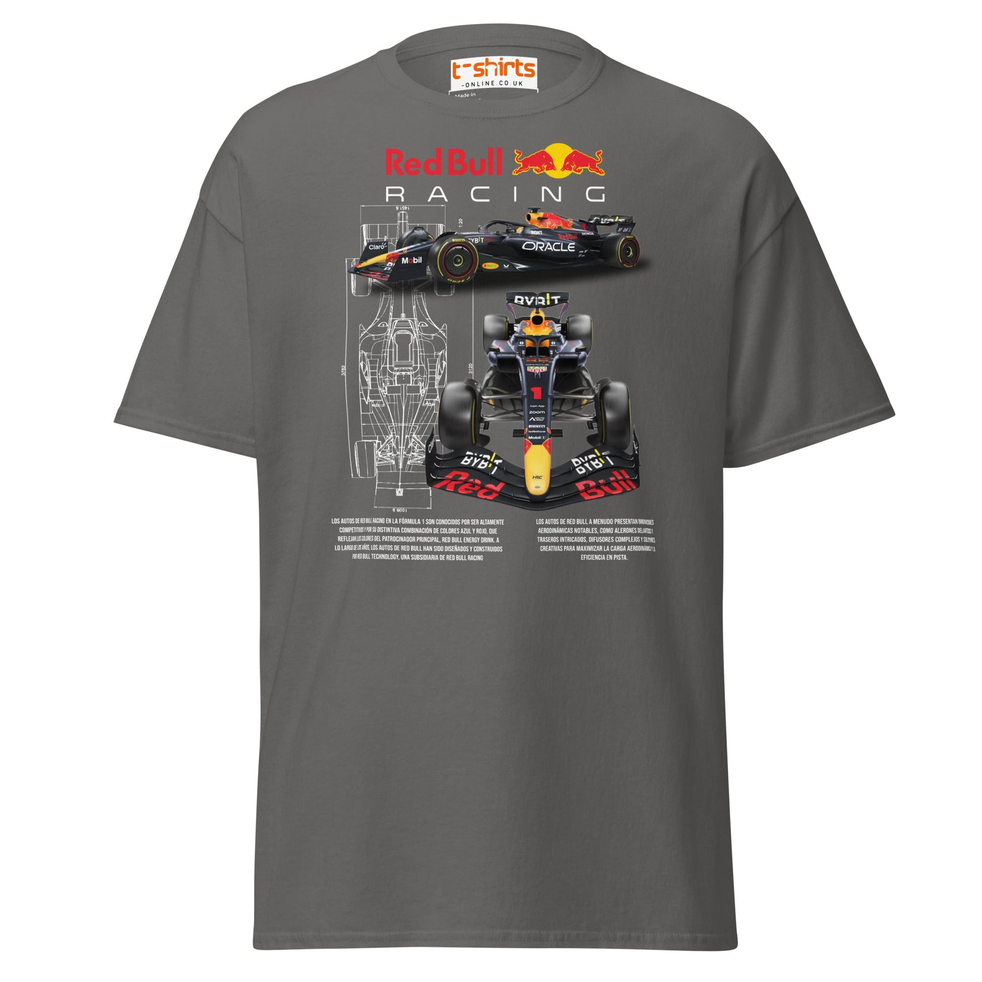 Red Bull Racing F1 Car Blueprint T-Shirt - Charcoal - T-Shirts Online