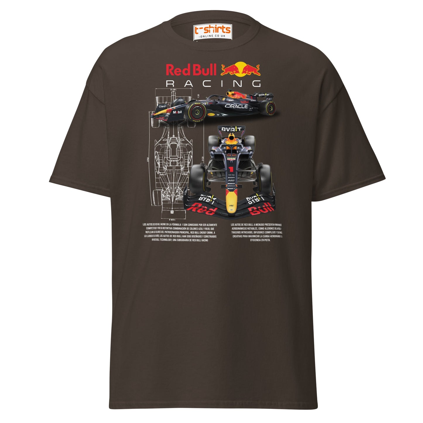 Red Bull Racing F1 Car Blueprint T-Shirt - Dark Chocolate - T-Shirts Online