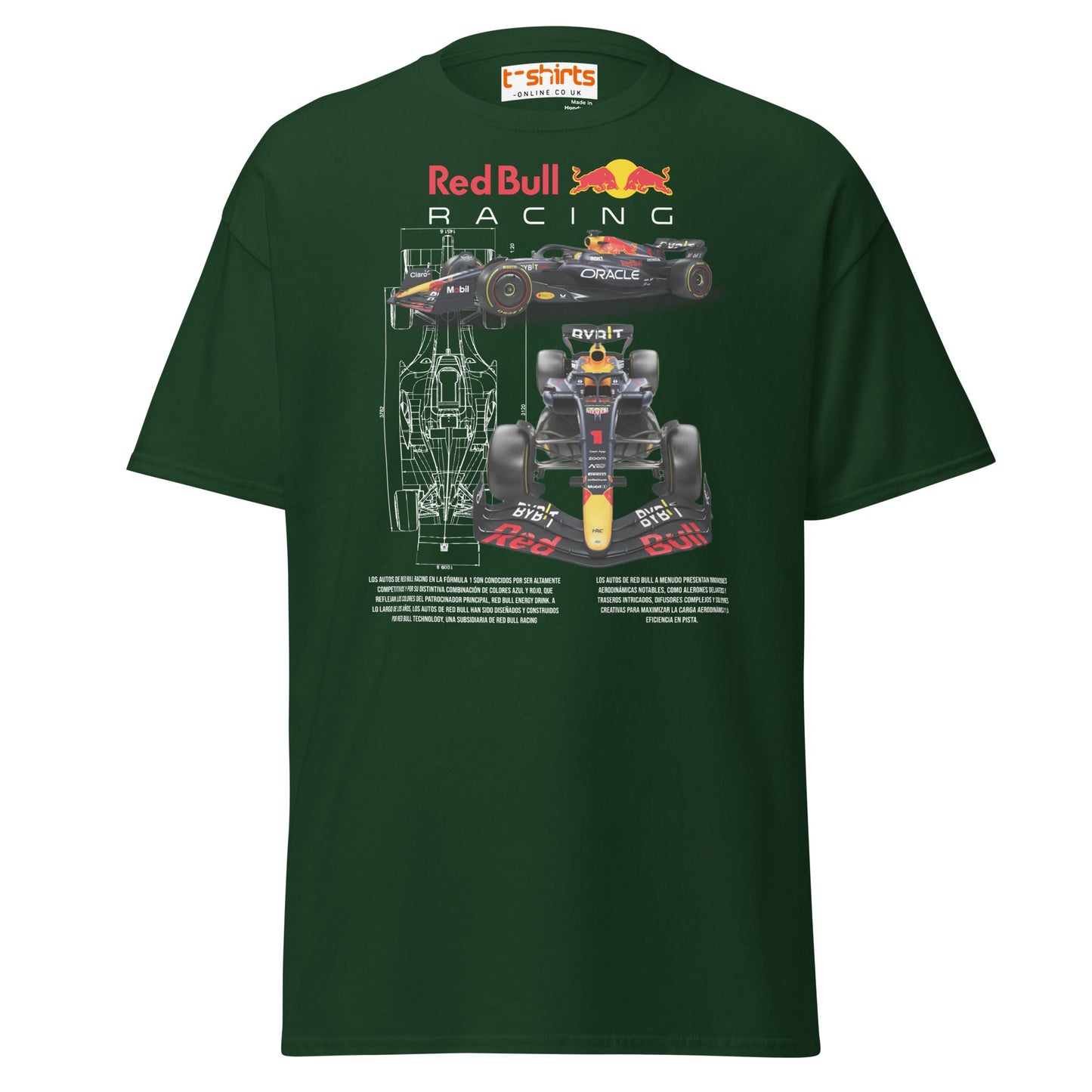Red Bull Racing F1 Car Blueprint T-Shirt - Forest Green - T-Shirts Online