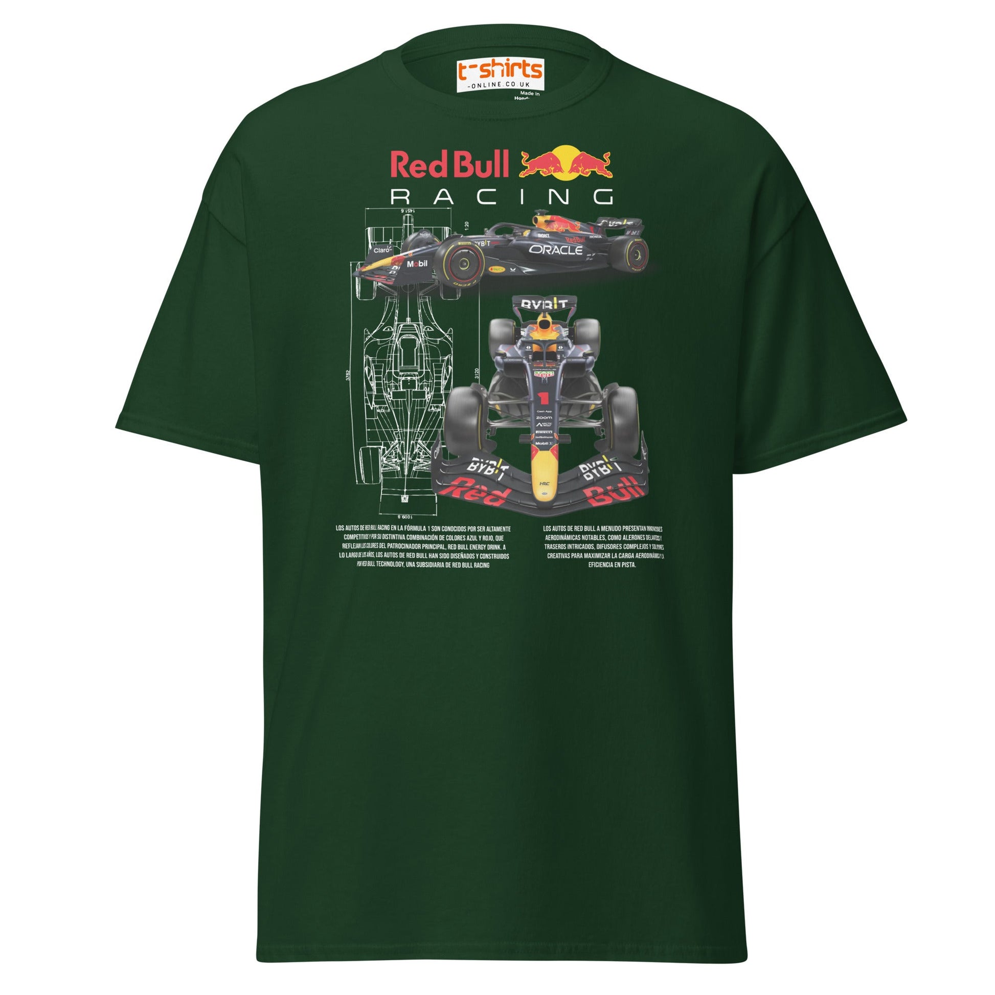 Red Bull Racing F1 Car Blueprint T-Shirt - Forest Green - T-Shirts Online