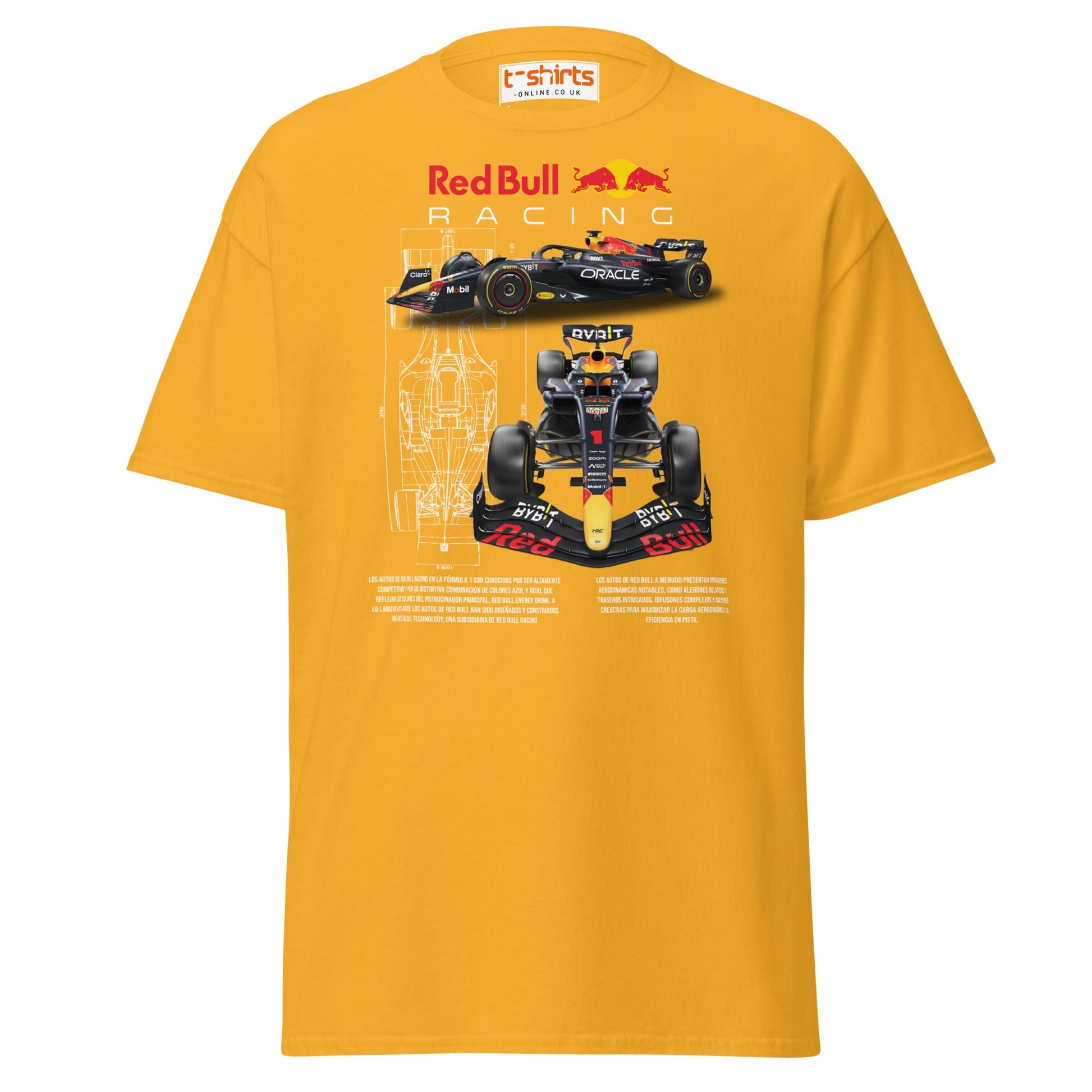 Red Bull Racing F1 Car Blueprint T-Shirt - Gold - T-Shirts Online