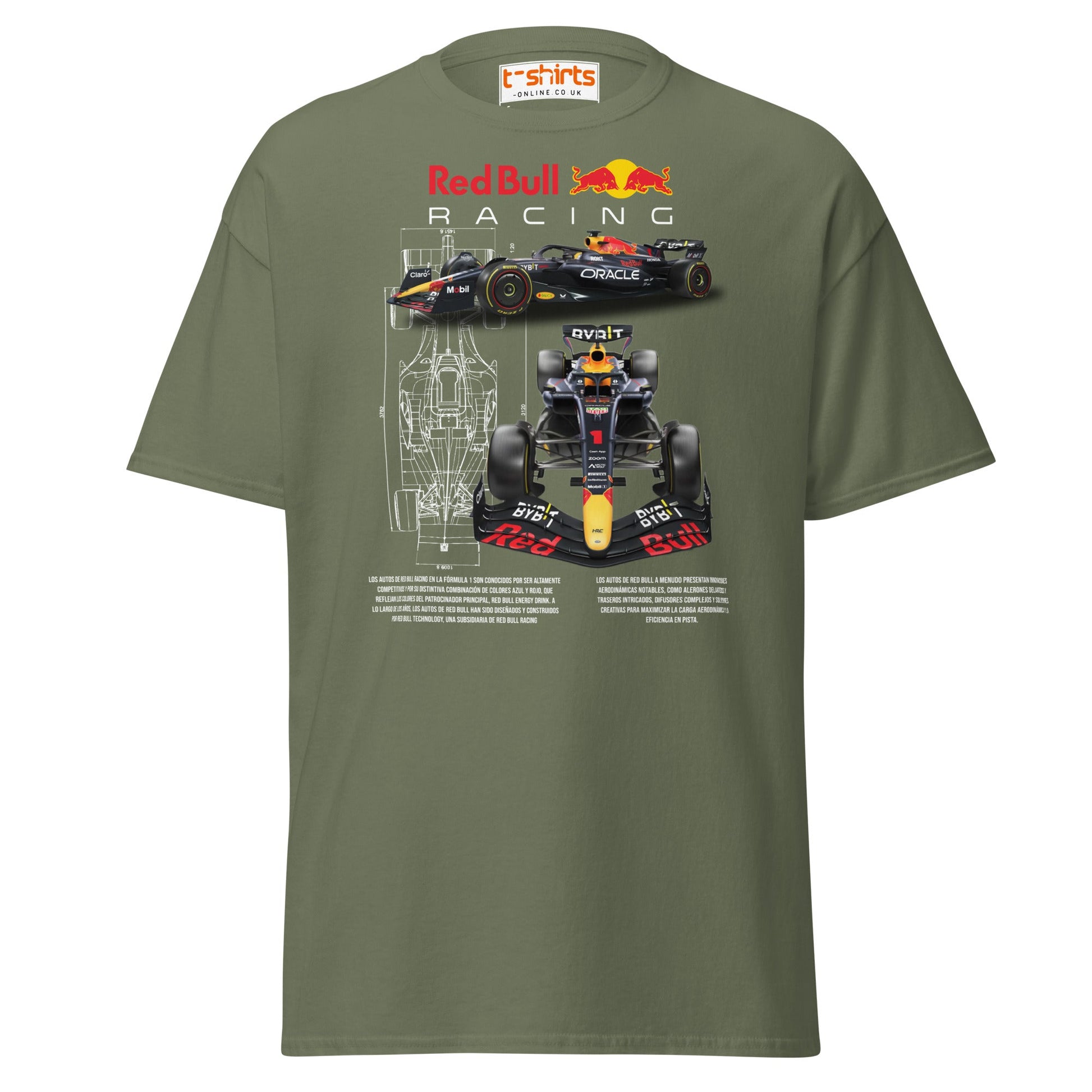 Red Bull Racing F1 Car Blueprint T-Shirt - Military Green - T-Shirts Online