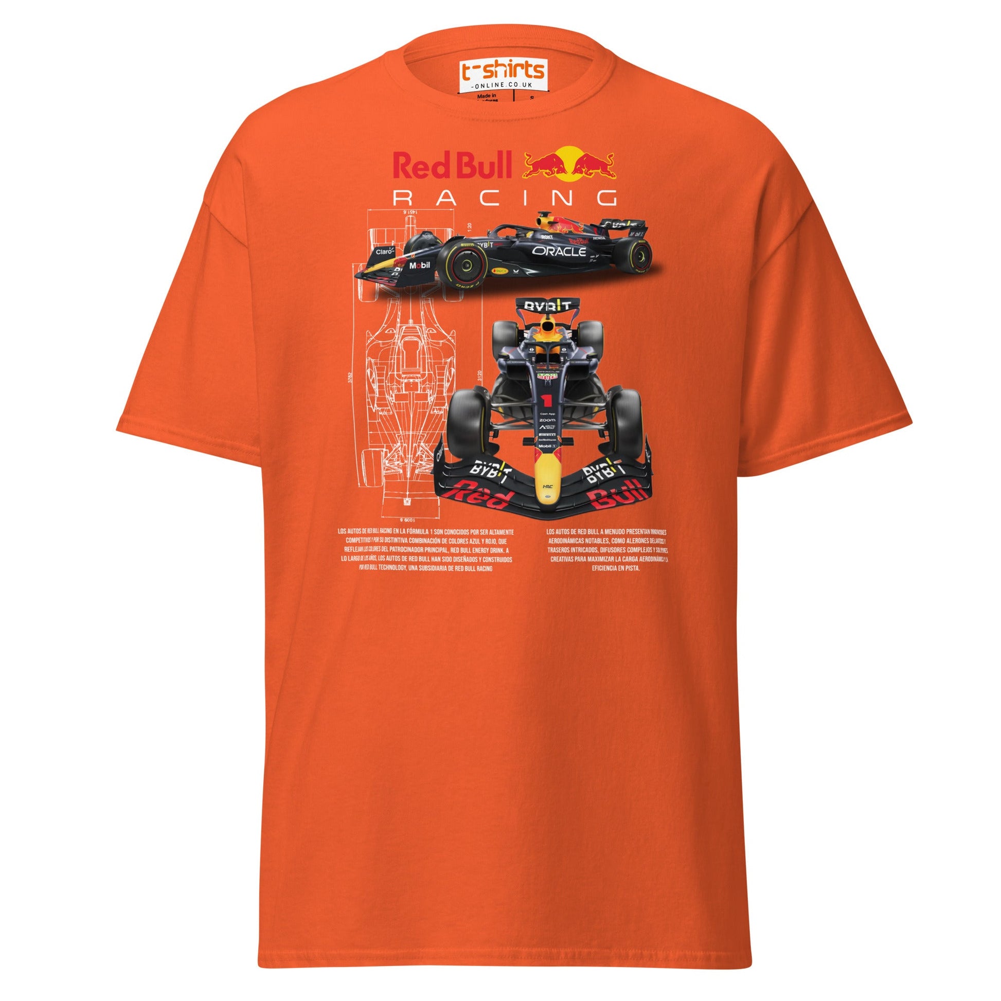 Red Bull Racing F1 Car Blueprint T-Shirt - Orange - T-Shirts Online