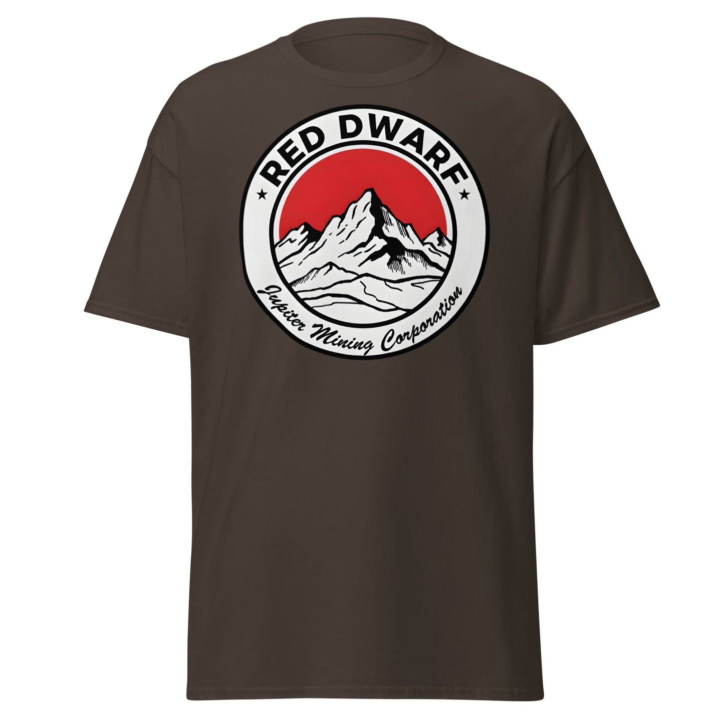 Red Dwarf Jupiter Mining Corporation T-Shirt - Sci - Fi Fan Tee - Dark Chocolate - T-Shirts Online