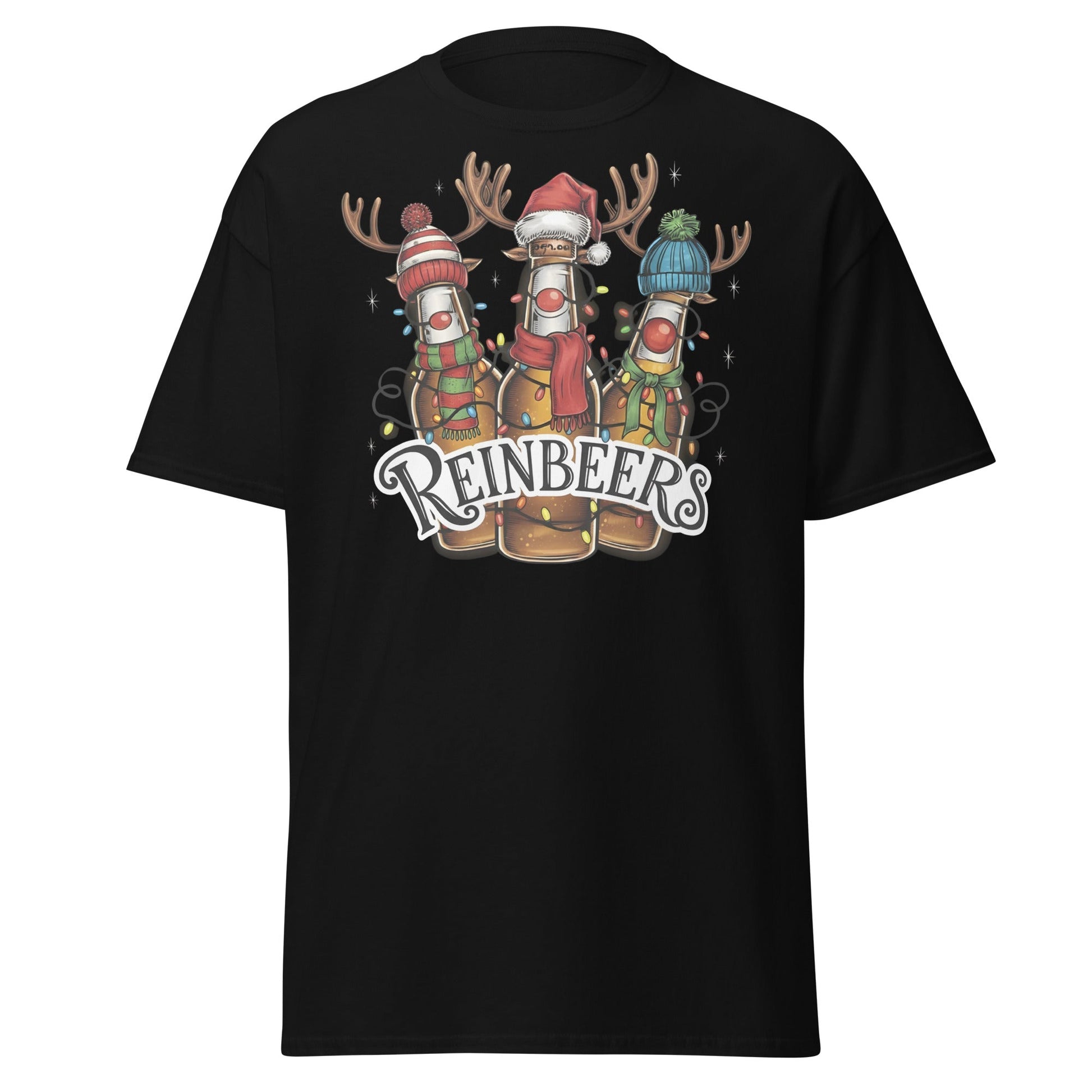 Reinbeers T-Shirt | Funny Christmas Beer Reindeer Pun Tee - Black - T-Shirts Online