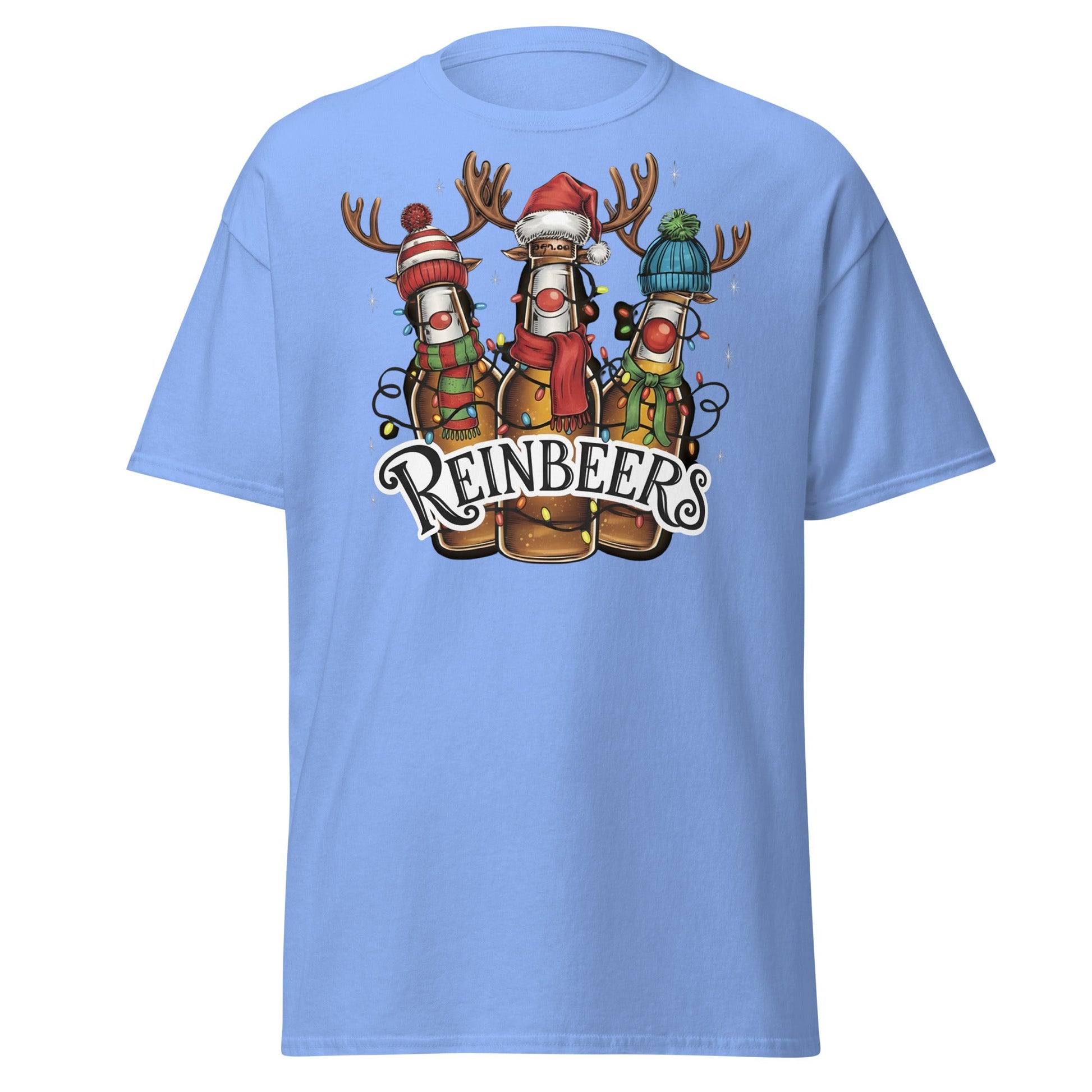 Reinbeers T-Shirt | Funny Christmas Beer Reindeer Pun Tee - Carolina Blue - T-Shirts Online