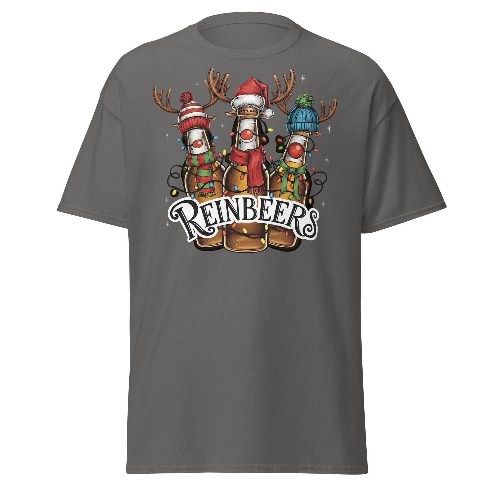 Reinbeers T-Shirt | Funny Christmas Beer Reindeer Pun Tee - Charcoal - T-Shirts Online