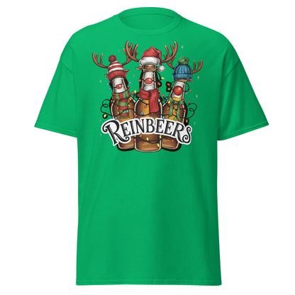 Reinbeers T-Shirt | Funny Christmas Beer Reindeer Pun Tee - Irish Green - T-Shirts Online