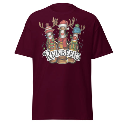 Reinbeers T-Shirt | Funny Christmas Beer Reindeer Pun Tee - Maroon - T-Shirts Online