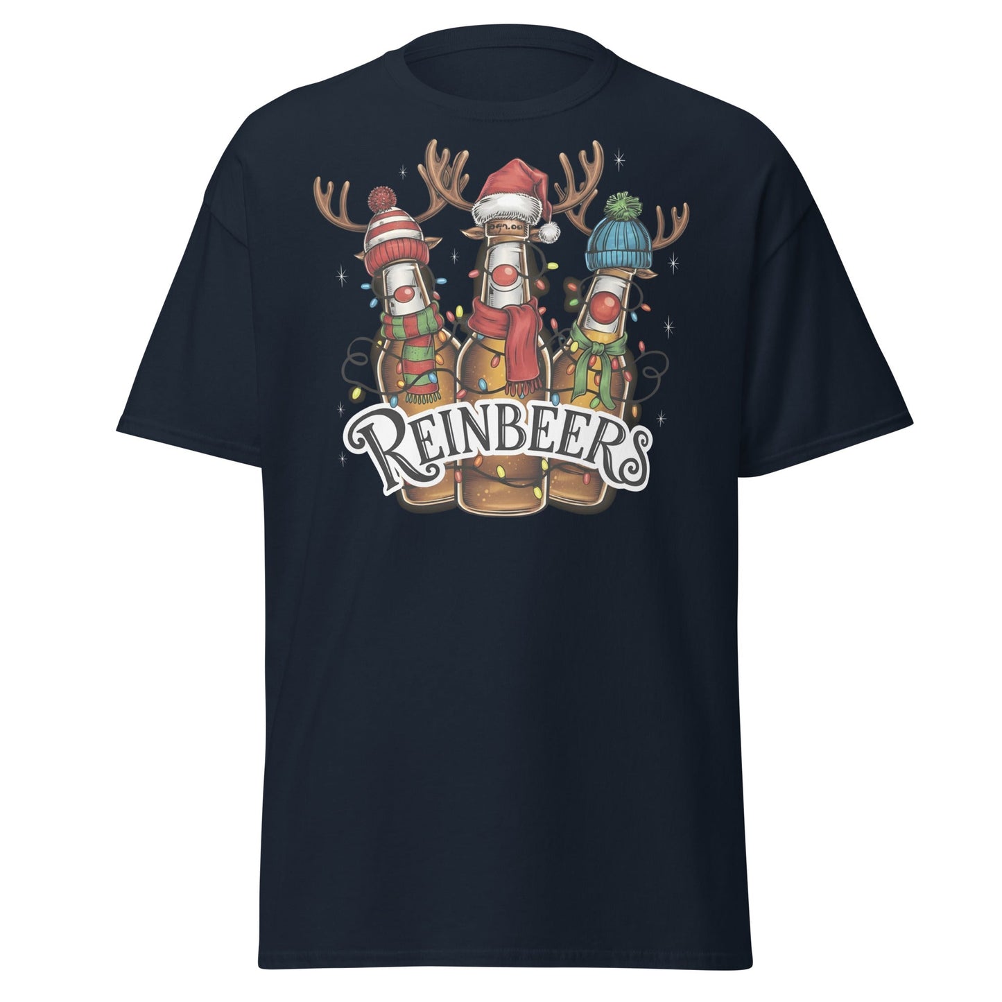 Reinbeers T-Shirt | Funny Christmas Beer Reindeer Pun Tee - Navy - T-Shirts Online