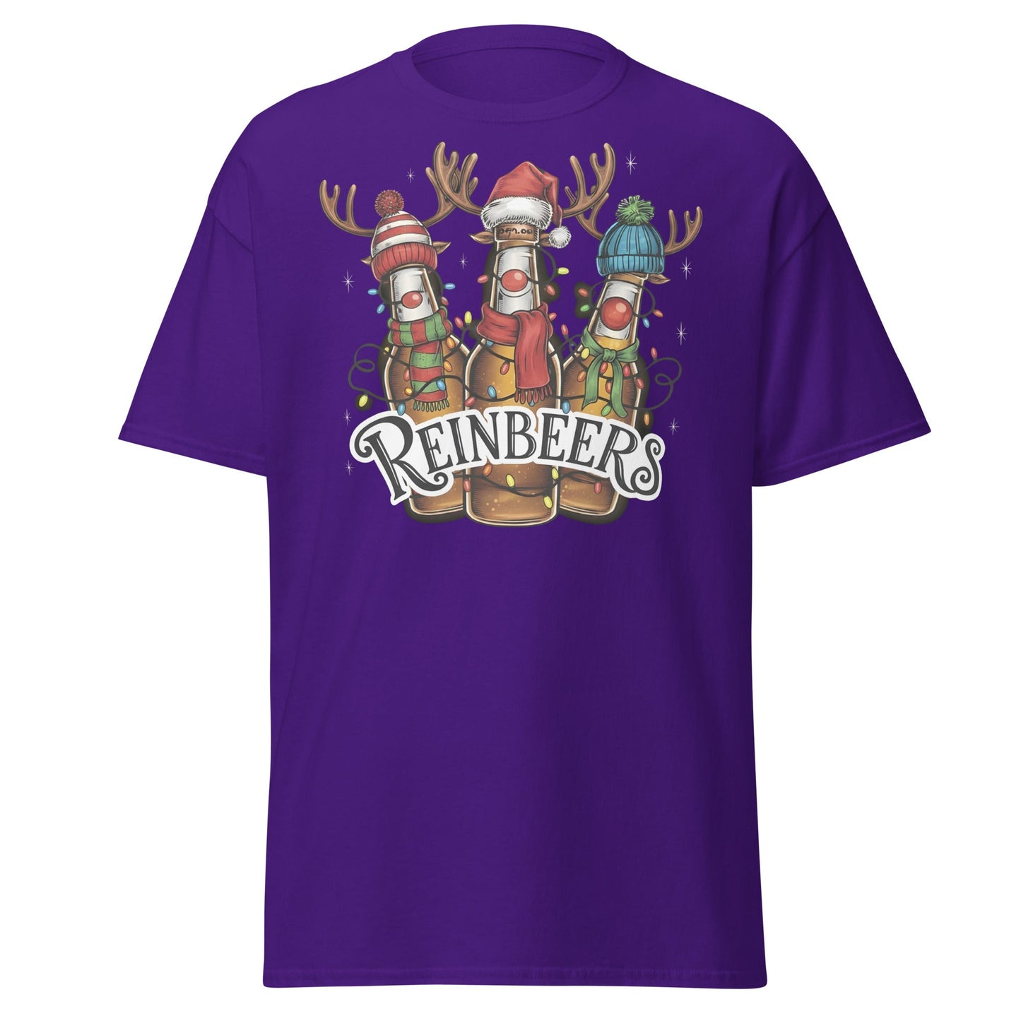 Reinbeers T-Shirt | Funny Christmas Beer Reindeer Pun Tee - Purple - T-Shirts Online