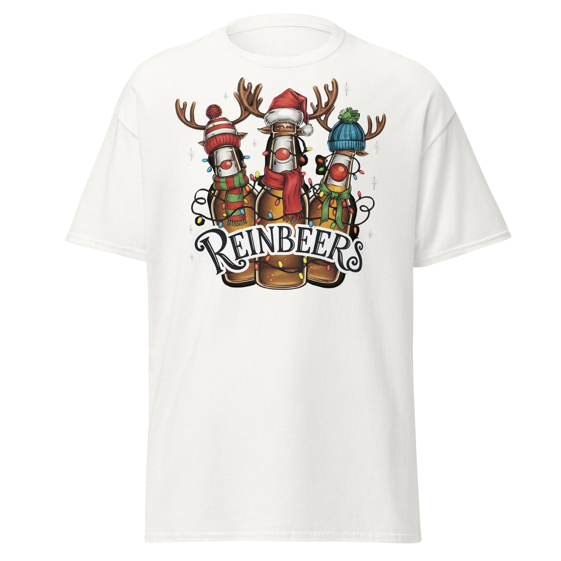 Reinbeers T-Shirt | Funny Christmas Beer Reindeer Pun Tee - White - T-Shirts Online