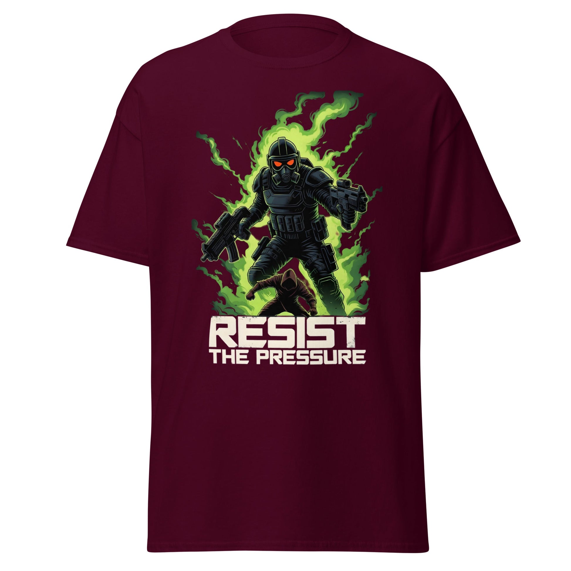 Resist the Pressure Tactical Graphic T-Shirt - Edgy Tee - Maroon - T-Shirts Online