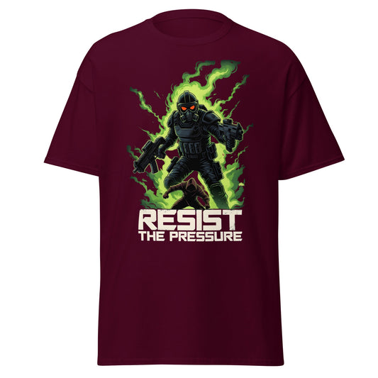 Resist the Pressure Tactical Graphic T-Shirt - Edgy Tee - Maroon - T-Shirts Online