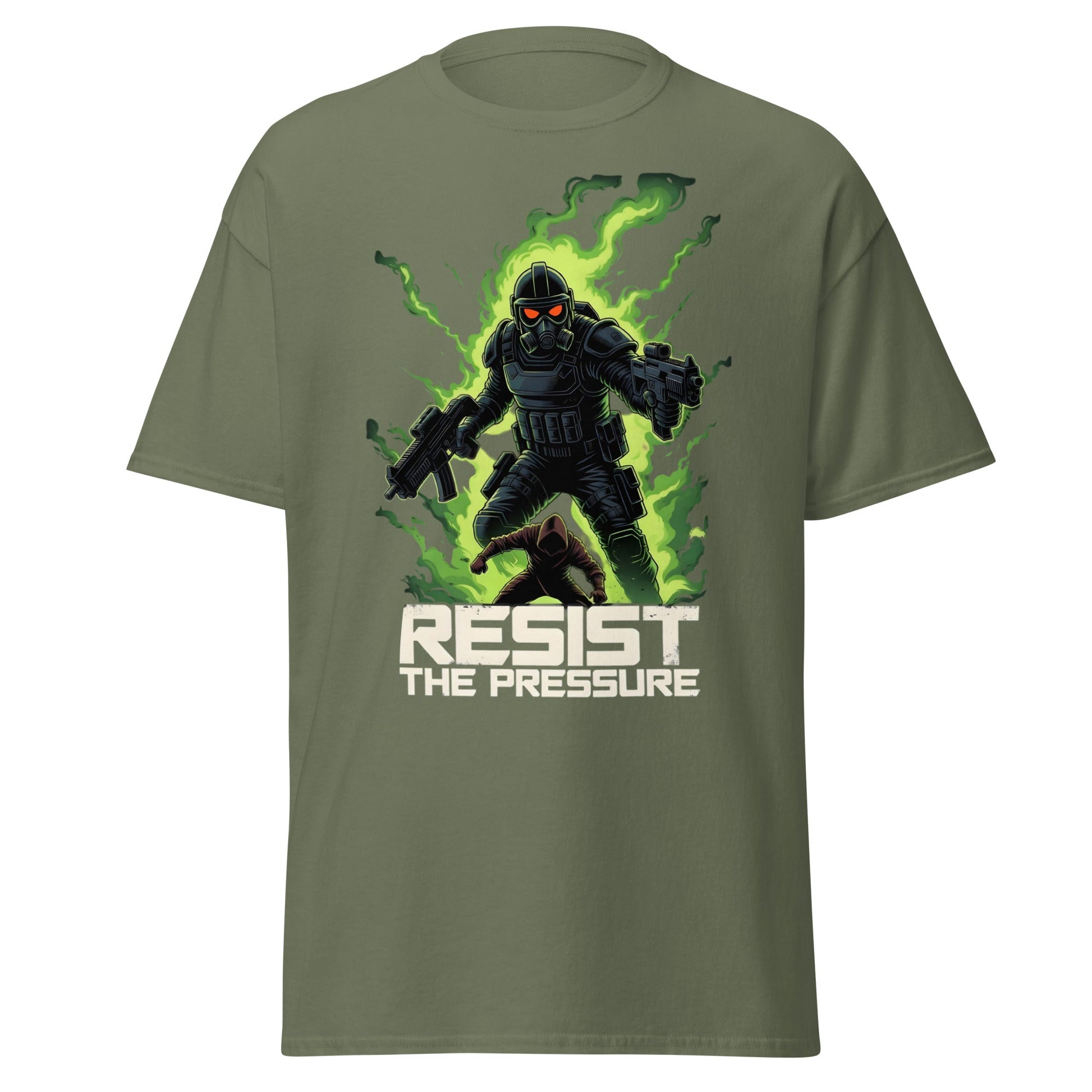 Resist the Pressure Tactical Graphic T-Shirt - Edgy Tee - Military Green - T-Shirts Online