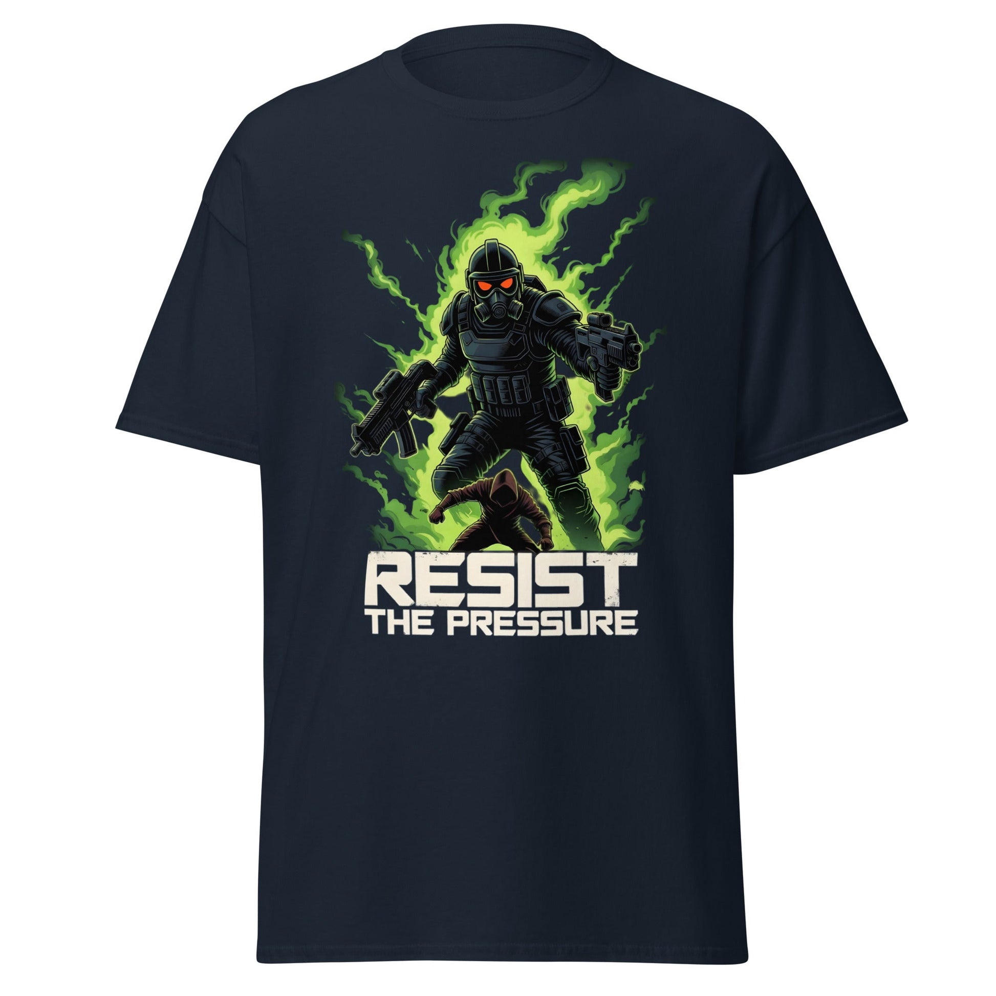 Resist the Pressure Tactical Graphic T-Shirt - Edgy Tee - Navy - T-Shirts Online
