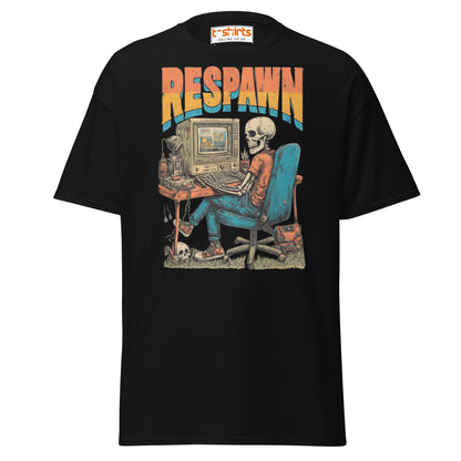 Respawn T-Shirt | Funny Skeleton Gamer Retro Tee - Black - T-Shirts Online