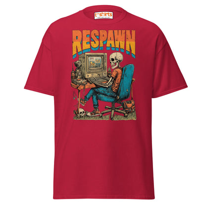 Respawn T-Shirt | Funny Skeleton Gamer Retro Tee - Cardinal - T-Shirts Online