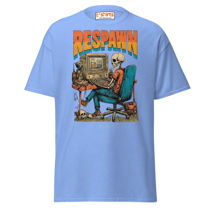 Respawn T-Shirt | Funny Skeleton Gamer Retro Tee - Carolina Blue - T-Shirts Online
