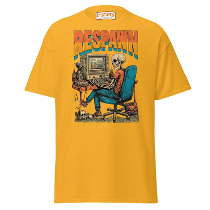 Respawn T-Shirt | Funny Skeleton Gamer Retro Tee - Gold - T-Shirts Online