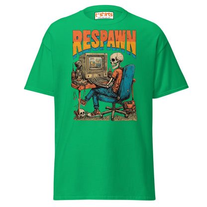 Respawn T-Shirt | Funny Skeleton Gamer Retro Tee - Irish Green - T-Shirts Online