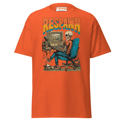 Respawn T-Shirt | Funny Skeleton Gamer Retro Tee - Orange - T-Shirts Online