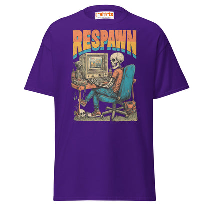 Respawn T-Shirt | Funny Skeleton Gamer Retro Tee - Purple - T-Shirts Online