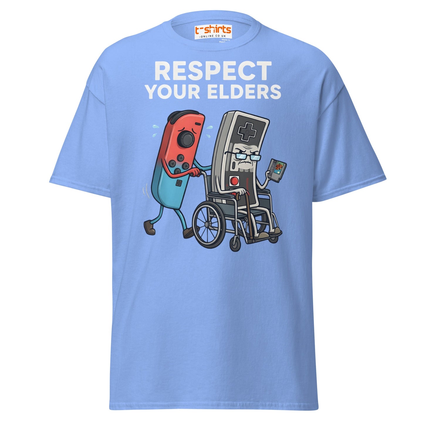 Respect Your Elders Funny Video Game T-Shirt - Retro Gamer - Carolina Blue - T-Shirts Online