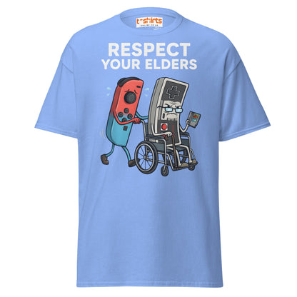 Respect Your Elders Funny Video Game T-Shirt - Retro Gamer - Carolina Blue - T-Shirts Online