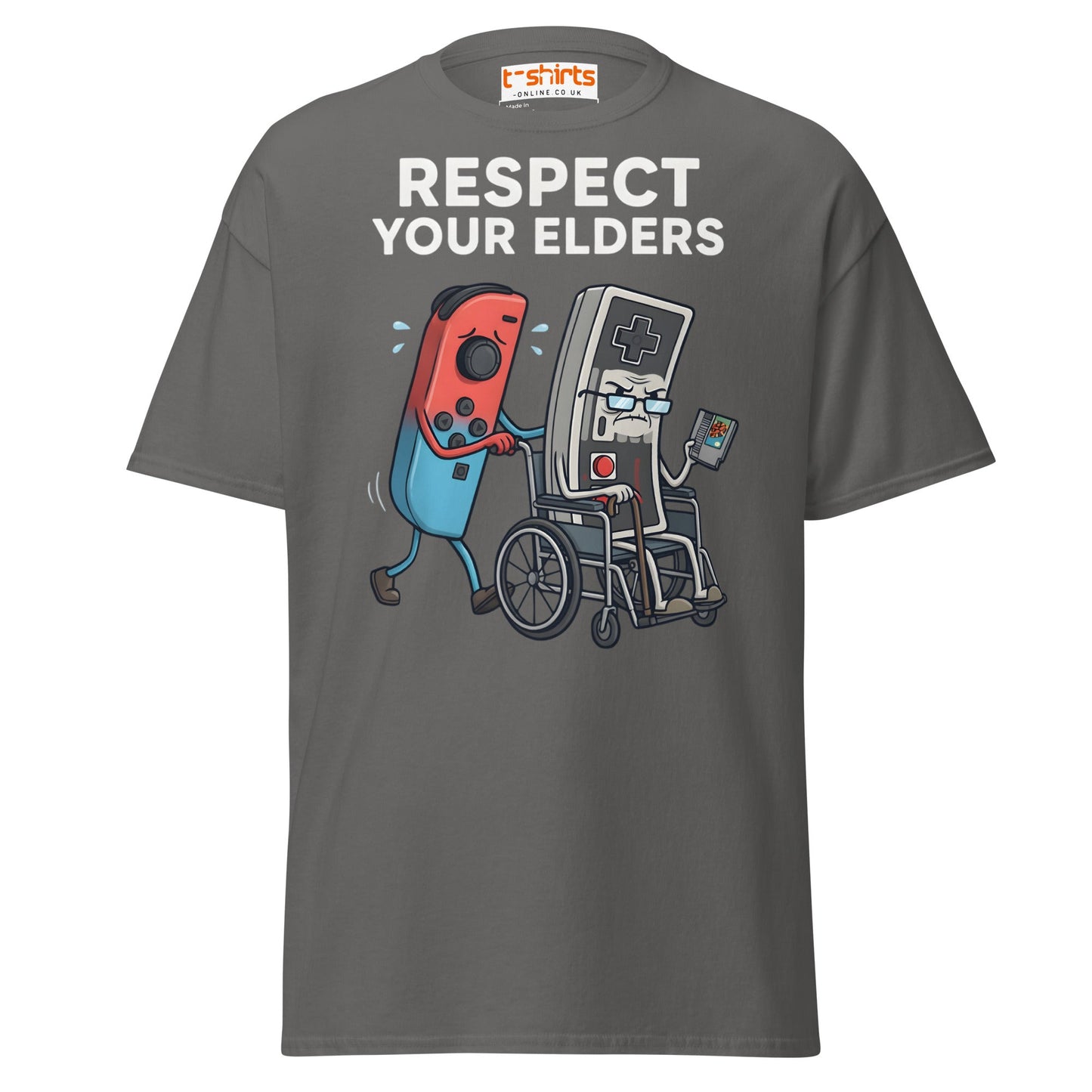 Respect Your Elders Funny Video Game T-Shirt - Retro Gamer - Charcoal - T-Shirts Online