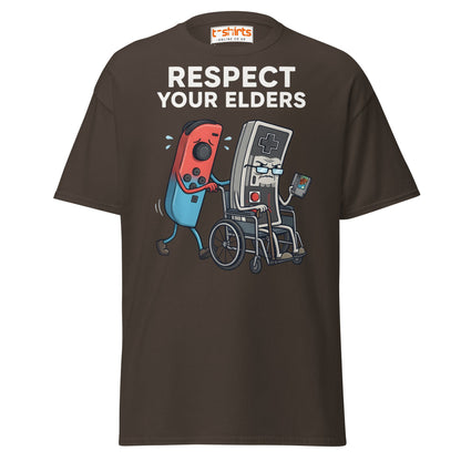 Respect Your Elders Funny Video Game T-Shirt - Retro Gamer - Dark Chocolate - T-Shirts Online