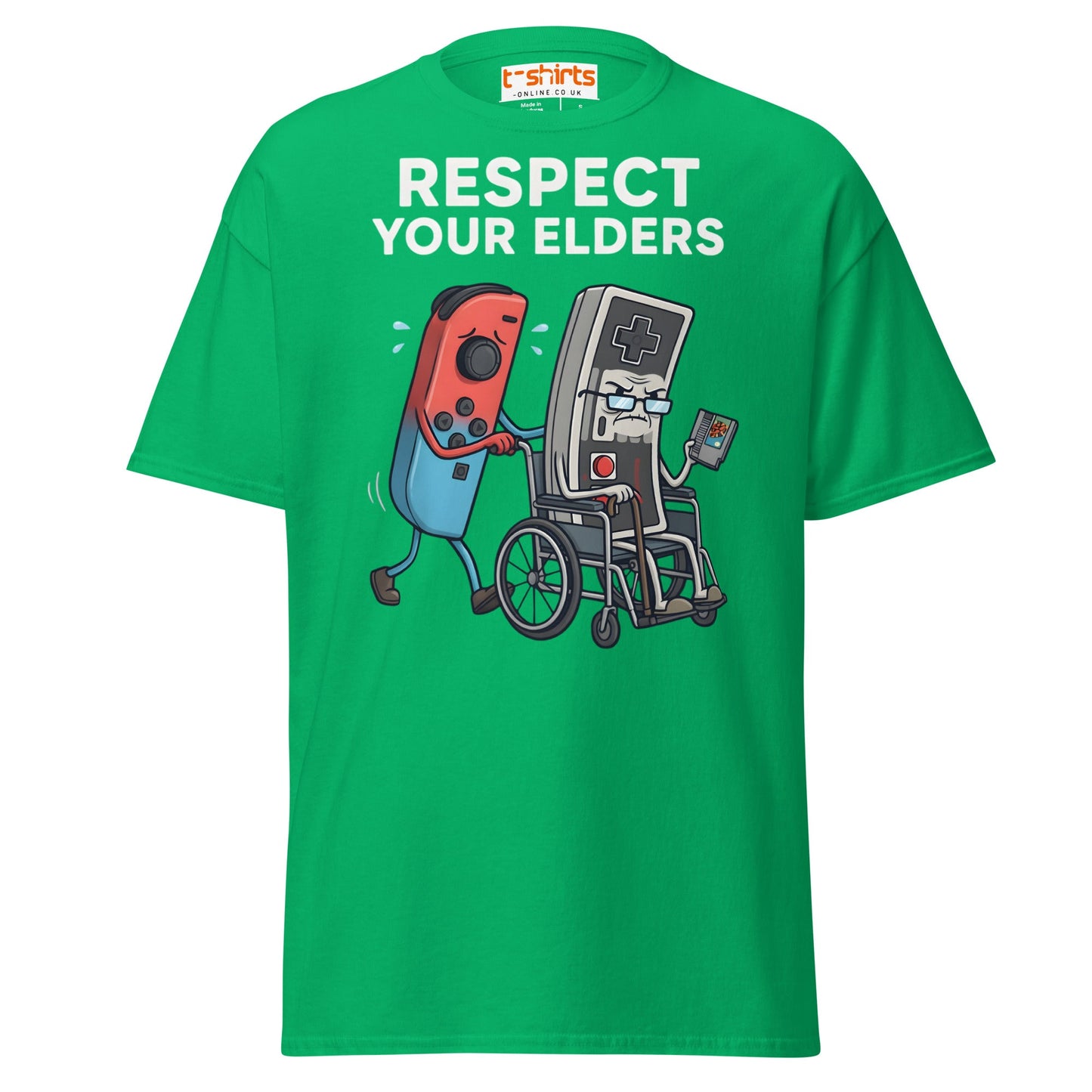 Respect Your Elders Funny Video Game T-Shirt - Retro Gamer - Irish Green - T-Shirts Online