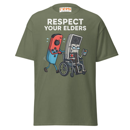Respect Your Elders Funny Video Game T-Shirt - Retro Gamer - Military Green - T-Shirts Online