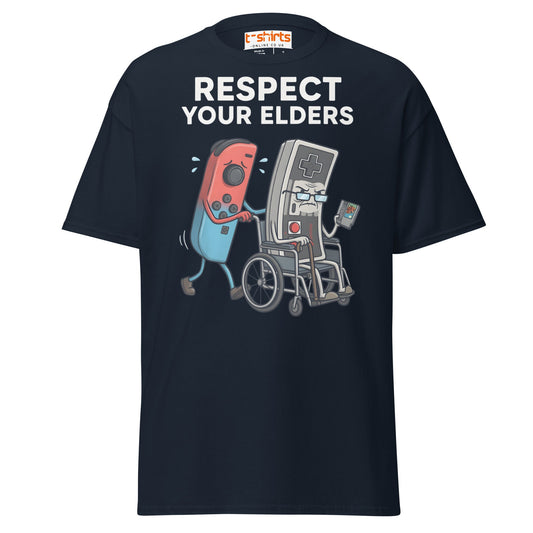 Respect Your Elders Funny Video Game T-Shirt - Retro Gamer - Navy - T-Shirts Online