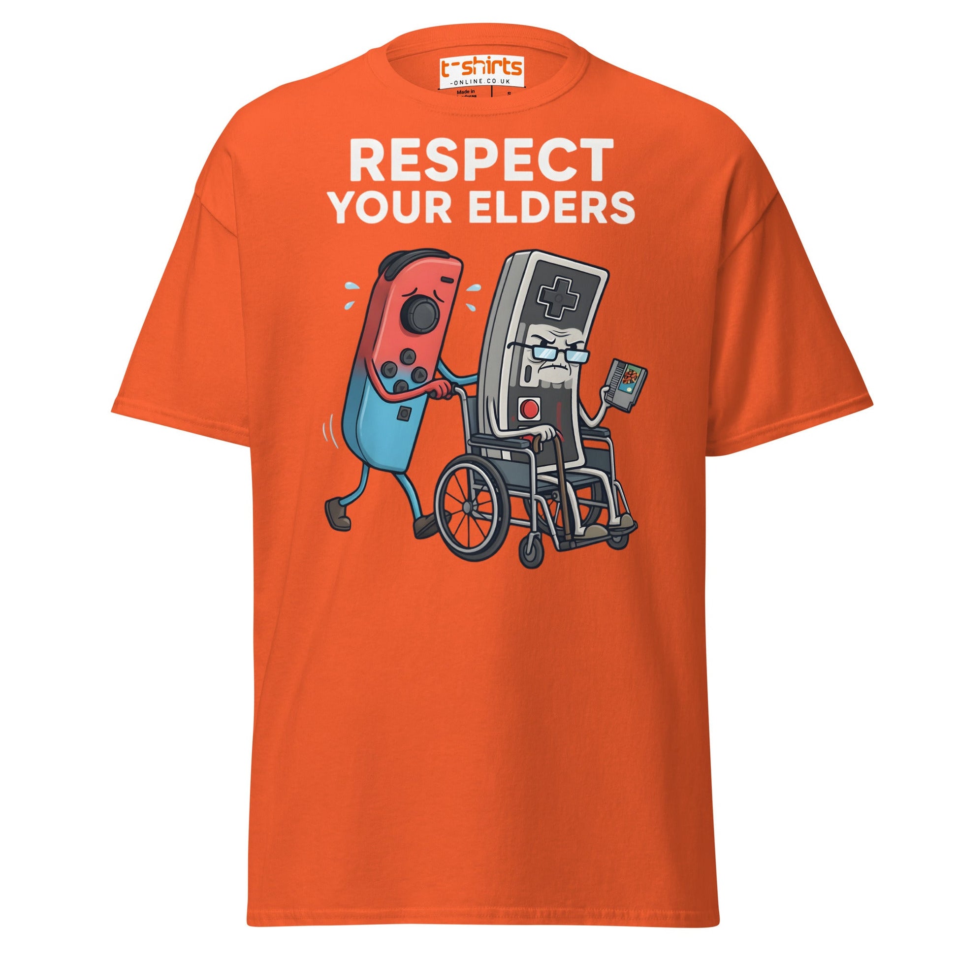Respect Your Elders Funny Video Game T-Shirt - Retro Gamer - Orange - T-Shirts Online
