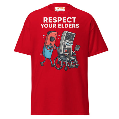 Respect Your Elders Funny Video Game T-Shirt - Retro Gamer - Red - T-Shirts Online