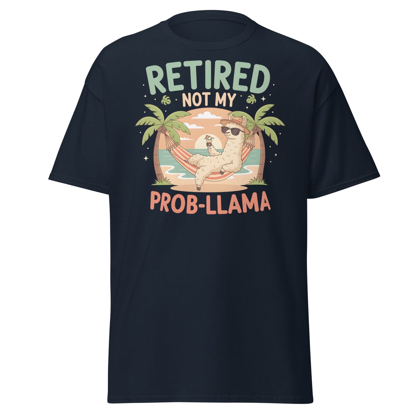 Retired Not My Prob - Llama T-Shirt - Navy - T-Shirts Online