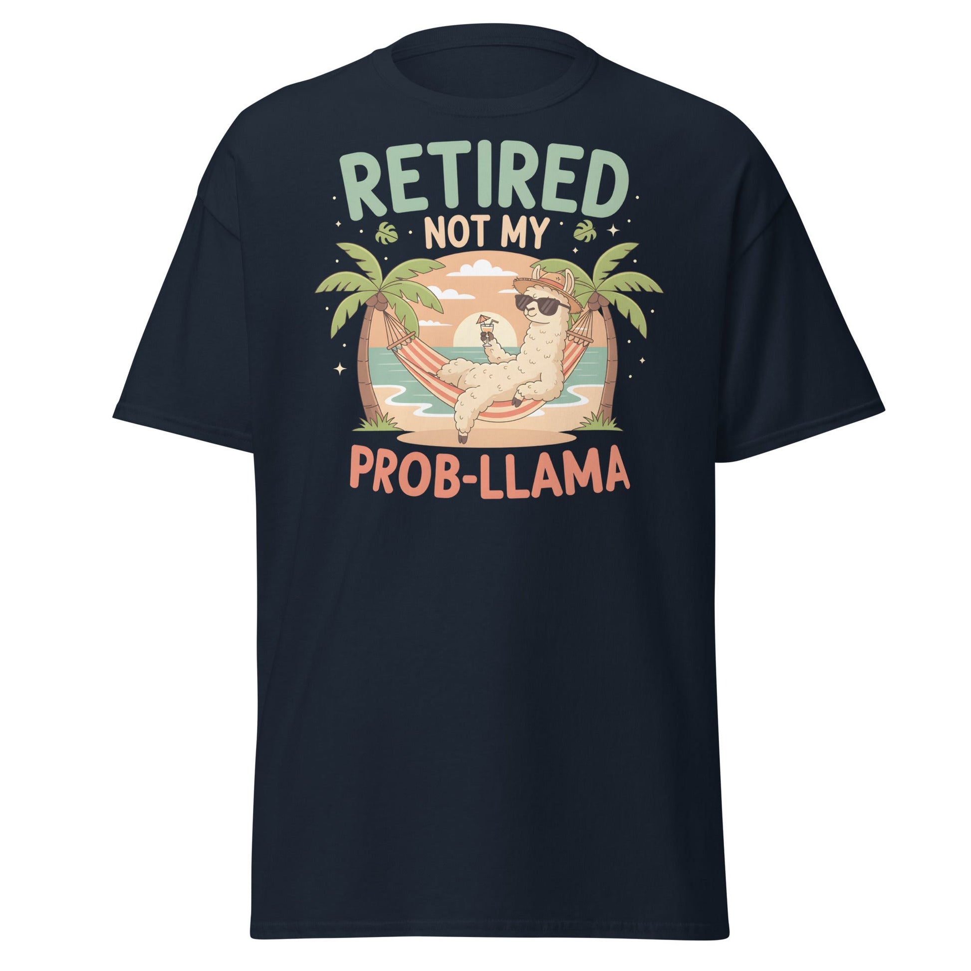 Retired Not My Prob - Llama T-Shirt - Navy - T-Shirts Online