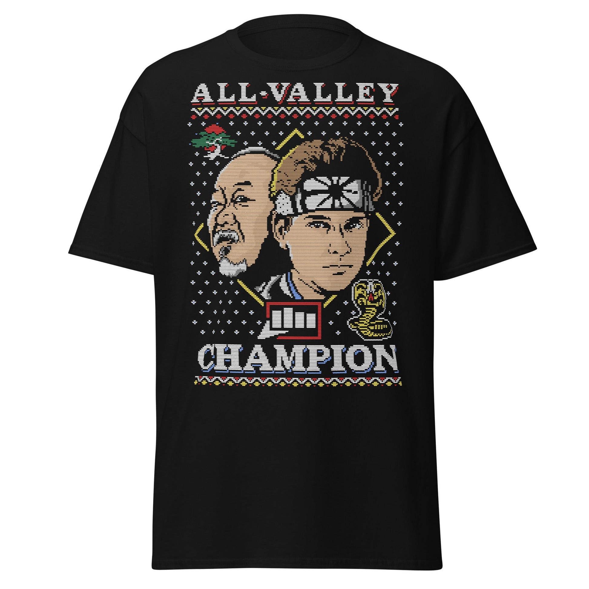 Retro Martial Arts Champion Christmas Sweater Tee - Black - T-Shirts Online