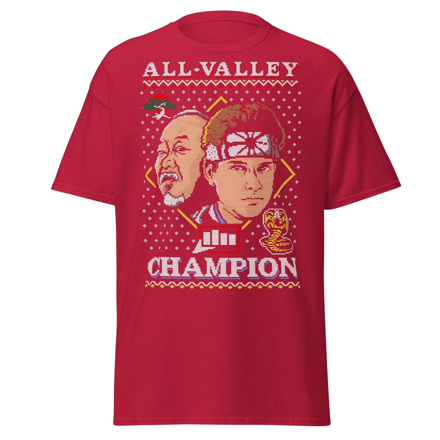 Retro Martial Arts Champion Christmas Sweater Tee - Cardinal - T-Shirts Online